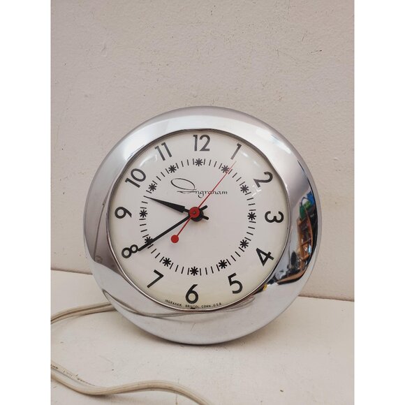 Vintage Mid Century Chrome Wall Clock Wafer Wall clock Kitchen clock - Vintage - Picture 1 of 10